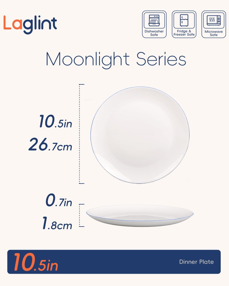 LaGlint 10.5 inch Dinner Plate Set of 6, Lightweight Round Opal Glass Dinnerware Plates, Dishwasher and Microwave Safe, Hand Painted Navy Blue Rim - Image 4