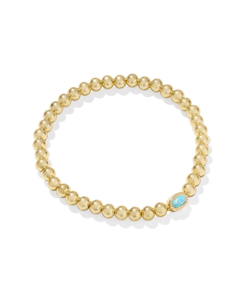 Kendra Scott Mini Elaina Stretch Bracelet, Gold-Plated Brass, Light Teal Kyocera Opal, Fashion Jewelry for Women