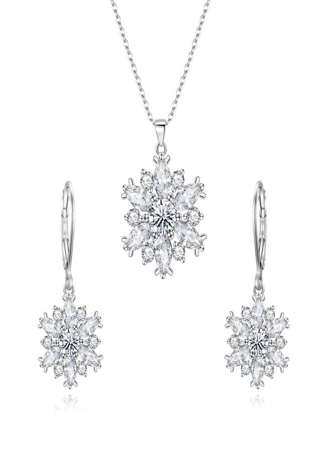 FANZE Fashion Cubic Zircon Snoweflake Jewelry Set for Women Snow Dangle Earring Hypoalllergenic Trendy Gift for New Years Chrismas Thanksgiving Clear Sliver-Tone - Image 1
