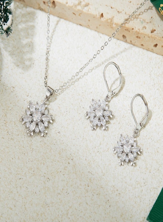 FANZE Fashion Cubic Zircon Snoweflake Jewelry Set for Women Snow Dangle Earring Hypoalllergenic Trendy Gift for New Years Chrismas Thanksgiving Clear Sliver-Tone - Image 5