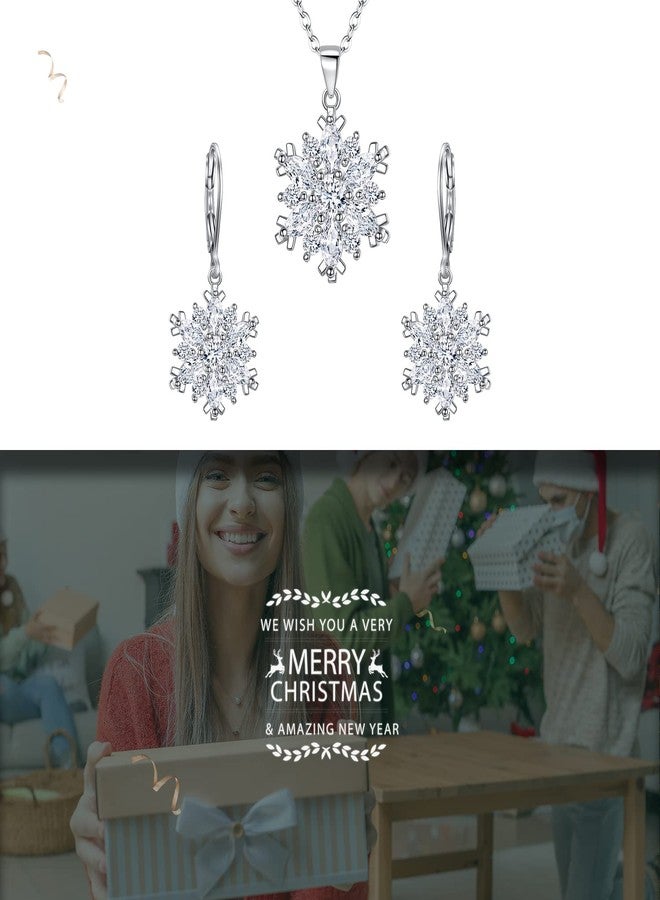 FANZE Fashion Cubic Zircon Snoweflake Jewelry Set for Women Snow Dangle Earring Hypoalllergenic Trendy Gift for New Years Chrismas Thanksgiving Clear Sliver-Tone - Image 4