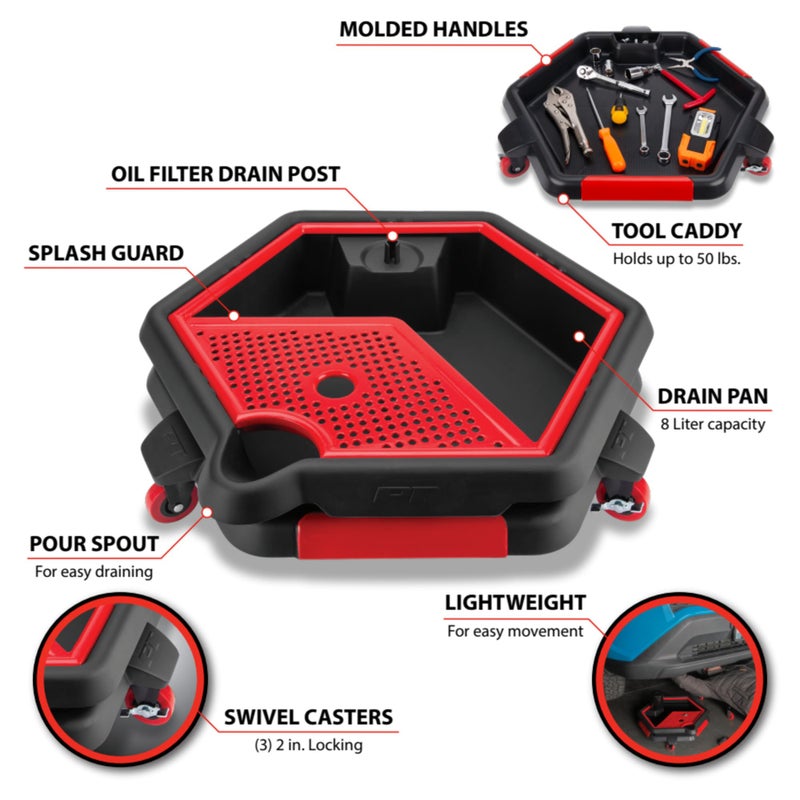 Performance Tool W4074 2 in 1 Drain Pan and Tool Caddy Conveniently Collects Oil and Organizes Tools for Automotive Repairs - Image 4