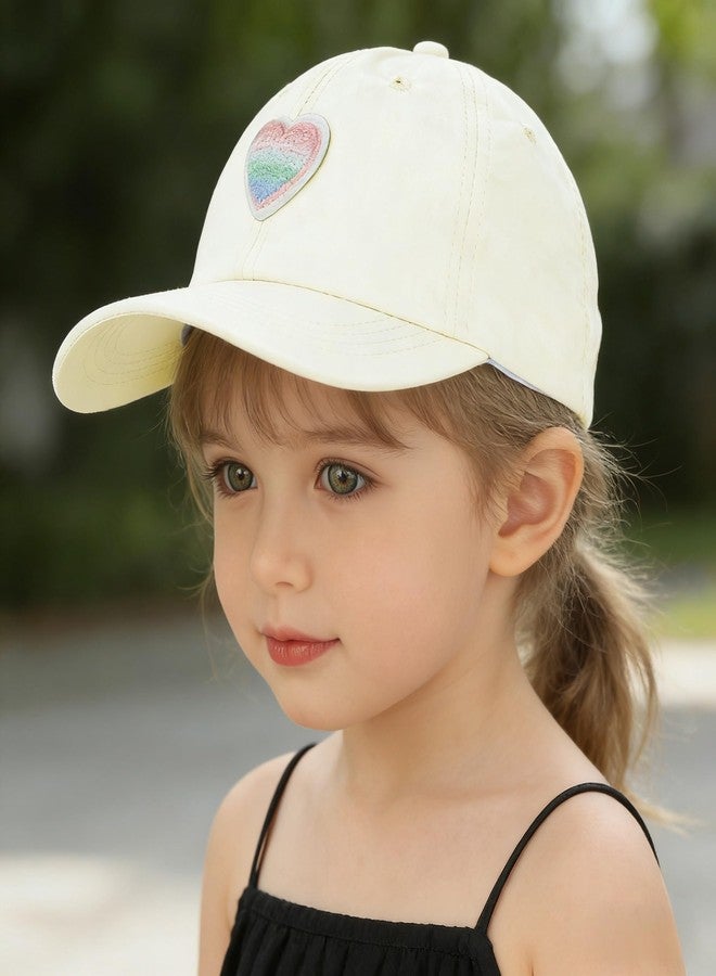 PURFUN Kids Gradient Color Heart Baseball Cap Little Girls Boys Breathable Cotton Sun Protection Visor Hats Headwear Anti-UV Wide Brim Cycling Travel Beach Peak Caps Topee for 3-7 Yrs Beige - Image 2