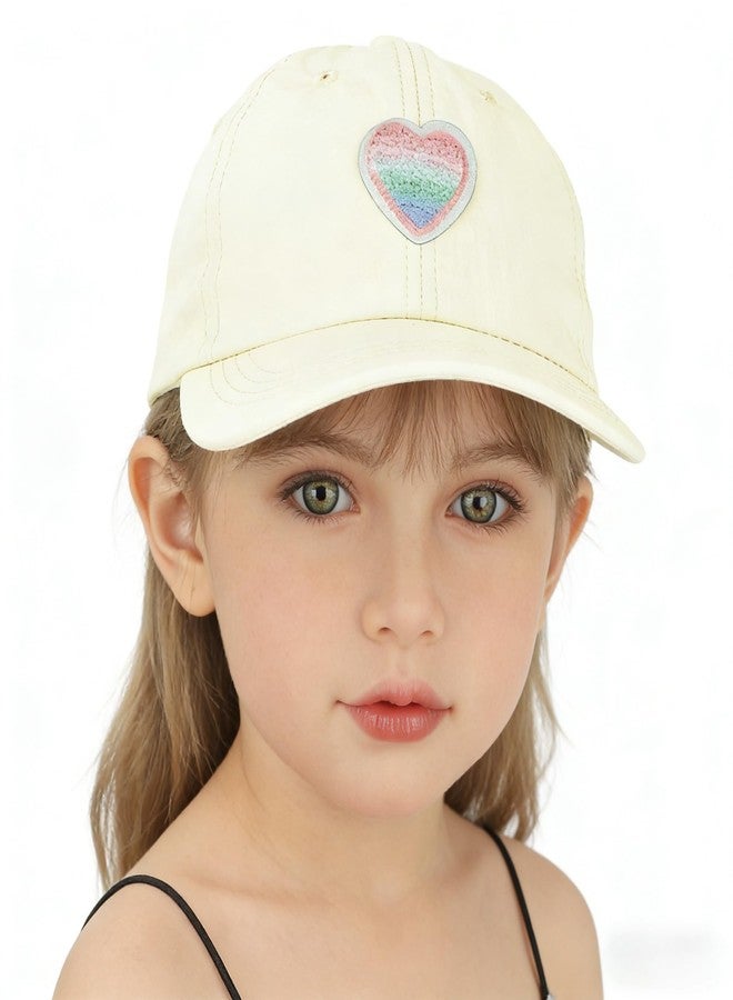 PURFUN Kids Gradient Color Heart Baseball Cap Little Girls Boys Breathable Cotton Sun Protection Visor Hats Headwear Anti-UV Wide Brim Cycling Travel Beach Peak Caps Topee for 3-7 Yrs Beige - Image 3