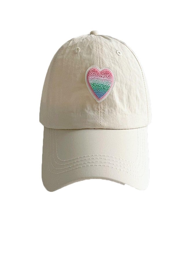 PURFUN Kids Gradient Color Heart Baseball Cap Little Girls Boys Breathable Cotton Sun Protection Visor Hats Headwear Anti-UV Wide Brim Cycling Travel Beach Peak Caps Topee for 3-7 Yrs Beige - Image 1
