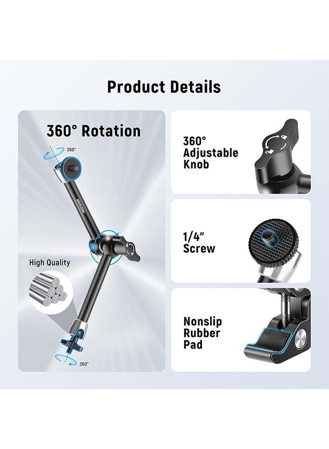 NEEWER 9.8"/25cm Adjustable Magic Arm with Super Clamp, 1/4" & 3/8" Threads, 1/4" Screws for Flash/LED Light/Microphone/Monitor, Compatible with SmallRig Camera Cage, Max Load: 4.4lb/2kg, ST25C - Image 5