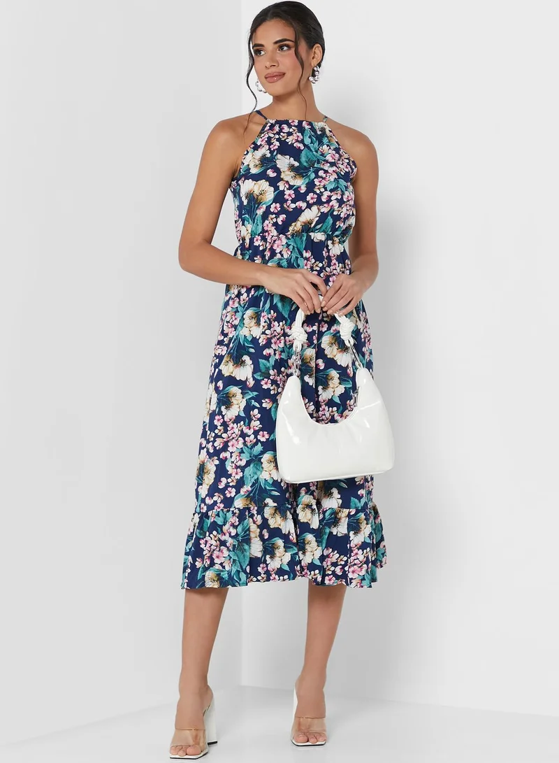 ELLA Printed Halter Neck Dress