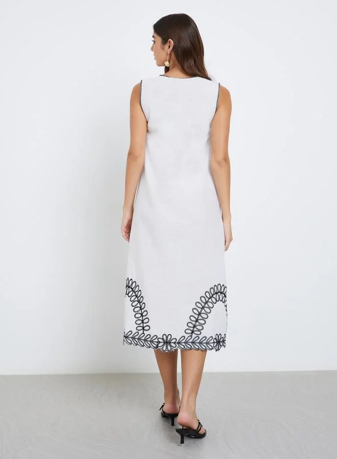 Styli Styli Embroidered White Sleeveless Midi Dress