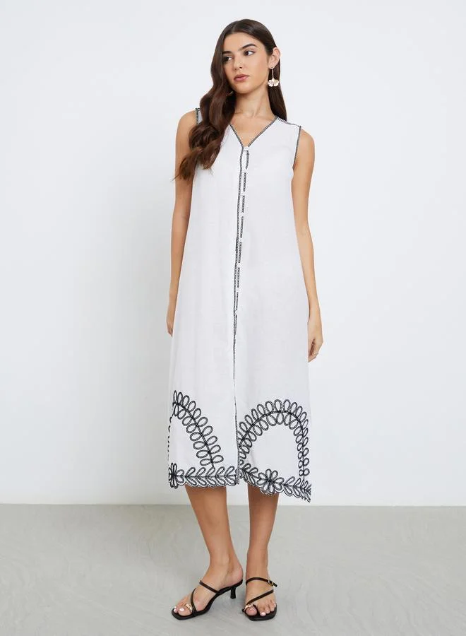 Styli Styli Embroidered White Sleeveless Midi Dress