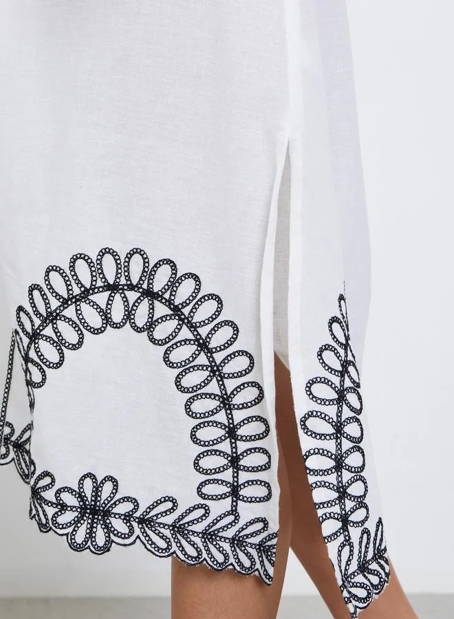 Styli Styli Embroidered White Sleeveless Midi Dress