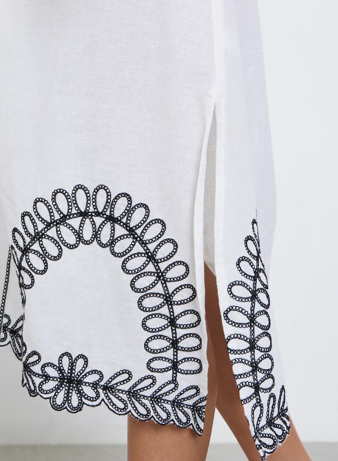 ستايلي فستان ميدي أبيض بدون أكمام مطرز - Image 5