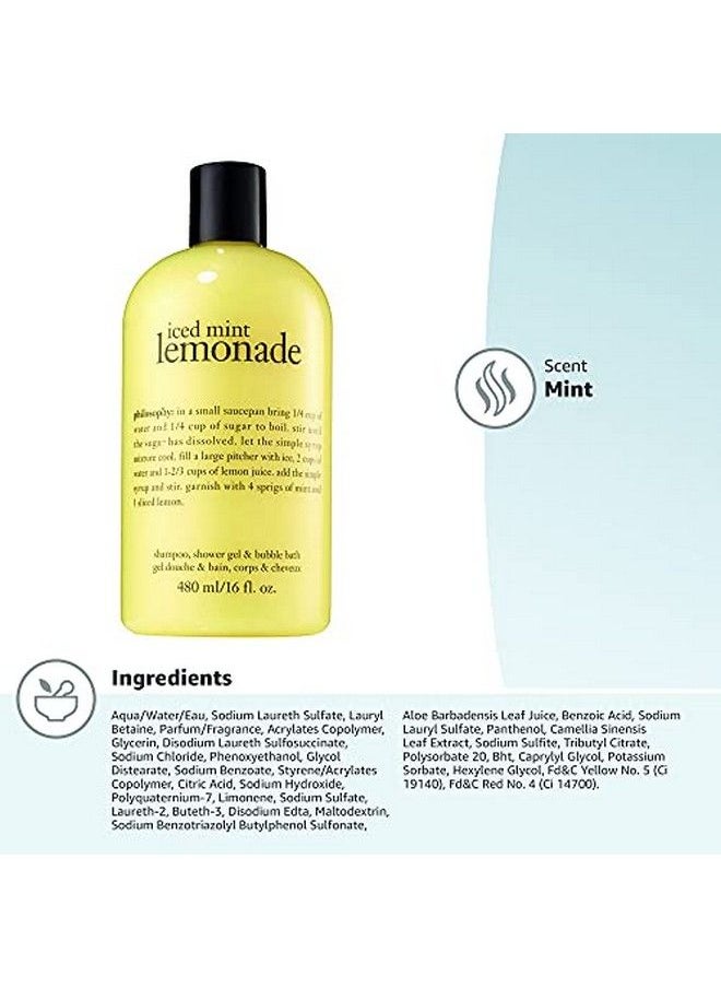 PHILOSOPHY - Iced Mint Lemonade Shampoo Shower Gel & Bubble Bath 16 Oz - Image 1