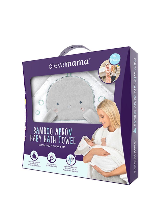 Clevamama Bamboo Apron Baby Bath Towel White/Grey - Image 2
