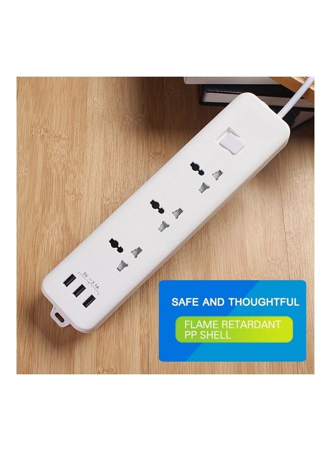 NIBEMINENT Multi Outlet Socket with 3 USB Port And 2-Meter Long Cord White  - Image 2