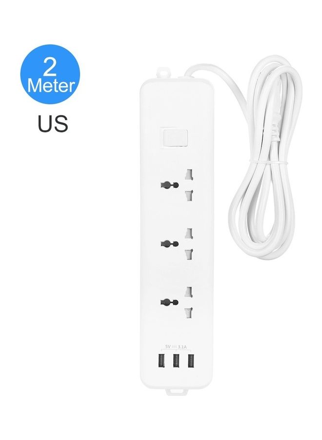 NIBEMINENT Multi Outlet Socket with 3 USB Port And 2-Meter Long Cord White  - Image 1