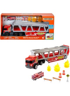 MATCHBOX Matchbox Fire Rescue Hauler Playset with 1 Fire-Themed Vehicle & 8 Accessories  - Image 1