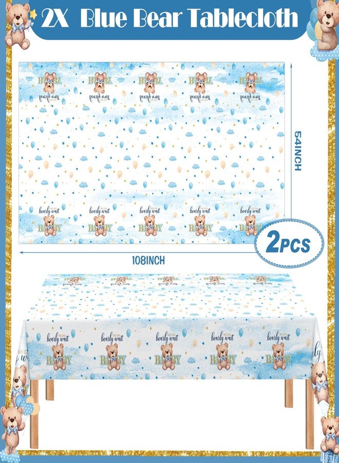 Yiyiring 405 Pcs Baby Shower Tableware Set It's a Boy Blue Bear Decoration We Can Bearly Wait Baby Shower Plates and Napkins Supplies Include Tablecloth Banner Cups for 50 Guests Blue Spring Theme - Image 4