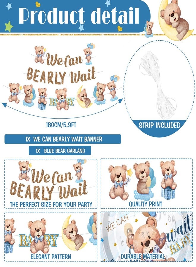 Yiyiring 405 Pcs Baby Shower Tableware Set It's a Boy Blue Bear Decoration We Can Bearly Wait Baby Shower Plates and Napkins Supplies Include Tablecloth Banner Cups for 50 Guests Blue Spring Theme - Image 5