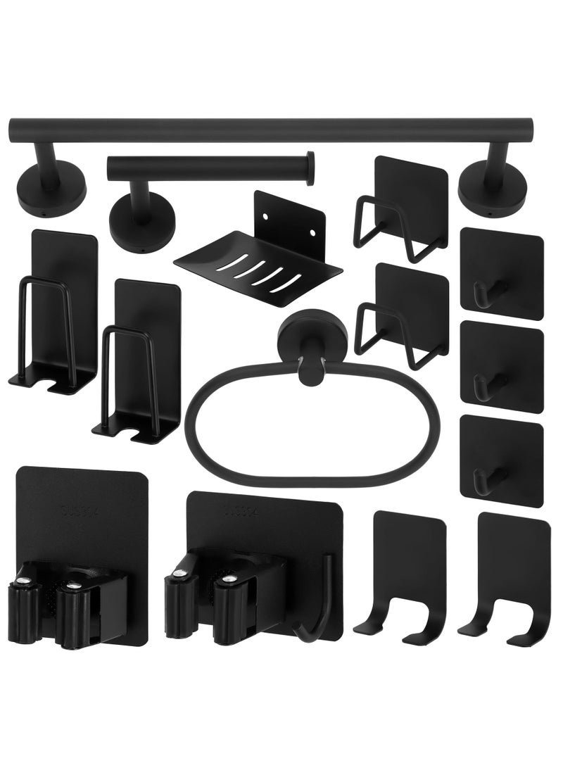 XiuWoo 15 Pieces Bathroom Hardware Set Matte Black Adjustable Towel Bar Bathroom Accessory Set Wall Mounted Robe Hook Toilet Paper Holder Towel Ring Towel Bar Soap Toothbrush Bath Flower Holder - Image 1