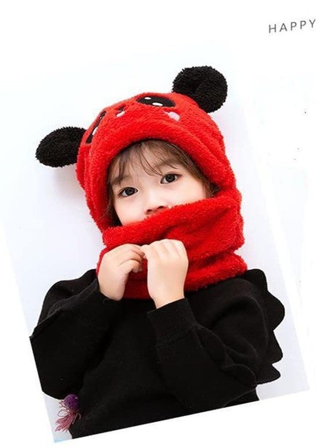 VINSON Kid's Winter Warm Faux Fur Animal Panda Balaclava Hat Full Cover Earflap Hood Cap Neck Warmer Scarf (Red Color) - Image 2
