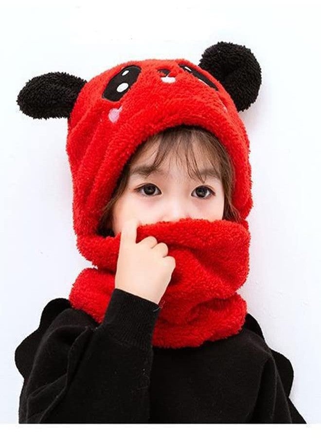 VINSON Kid's Winter Warm Faux Fur Animal Panda Balaclava Hat Full Cover Earflap Hood Cap Neck Warmer Scarf (Red Color) - Image 4
