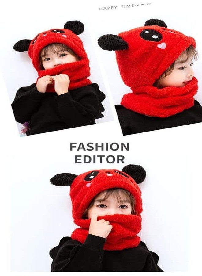VINSON Kid's Winter Warm Faux Fur Animal Panda Balaclava Hat Full Cover Earflap Hood Cap Neck Warmer Scarf (Red Color) - Image 3
