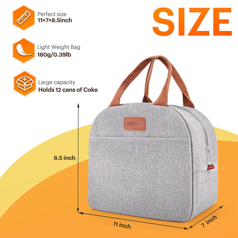 Easyfun Lunch Bag for Women & Men Adult Insulated Lunch Box, Small Leakproof Cooler Food Lunch Containers Reusable High Capacity Lunch Tote Bags for Work, Travel, Outdoor (Grey) - Image 2