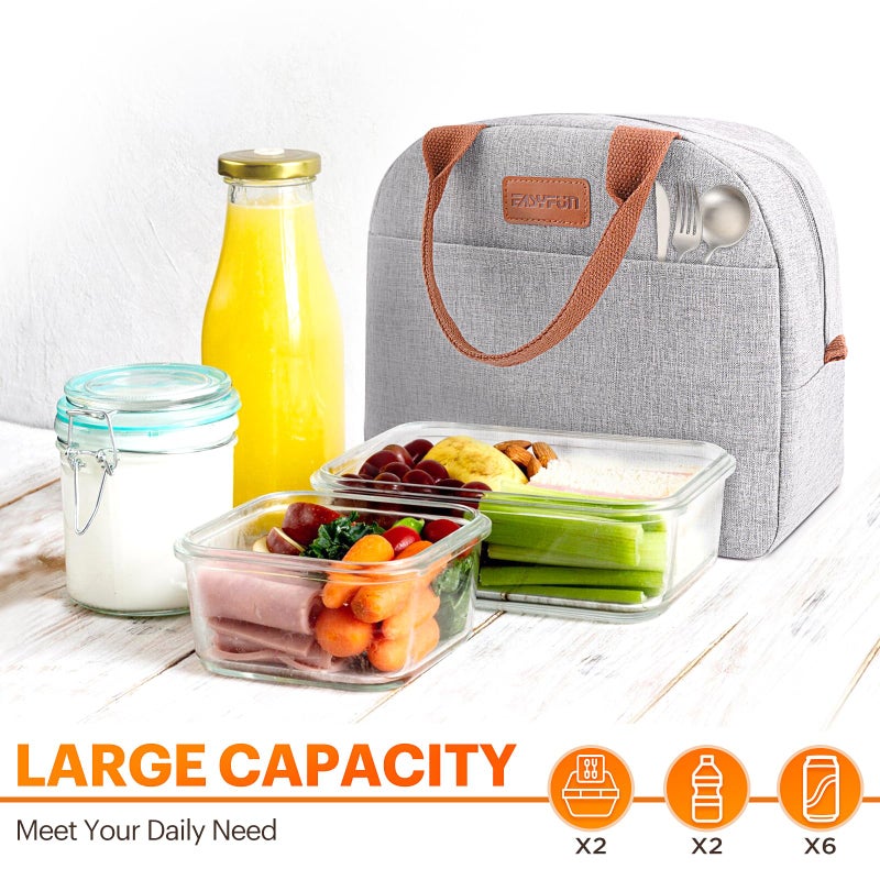 Easyfun Lunch Bag for Women & Men Adult Insulated Lunch Box, Small Leakproof Cooler Food Lunch Containers Reusable High Capacity Lunch Tote Bags for Work, Travel, Outdoor (Grey) - Image 3