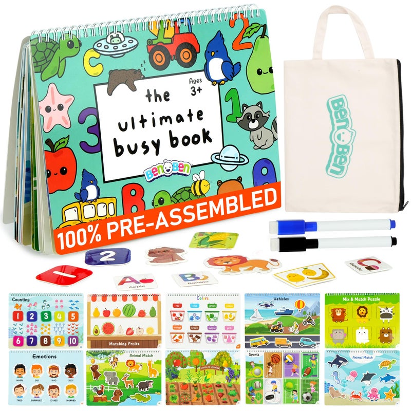 BenBen Busy Book for Toddlers 30 Pages PreAssembled Preschool Learning Activities Montessori Toys for Ages 3 and Up Autism Sensory Toys Kids Educational Activity Book Birthday Gift - Image 4