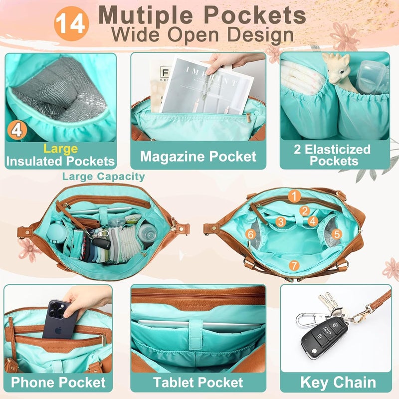 MOMINSIDE Diaper Bag Tote, Leather Diaper Bag Backpack with 14 Pockets - Image 3