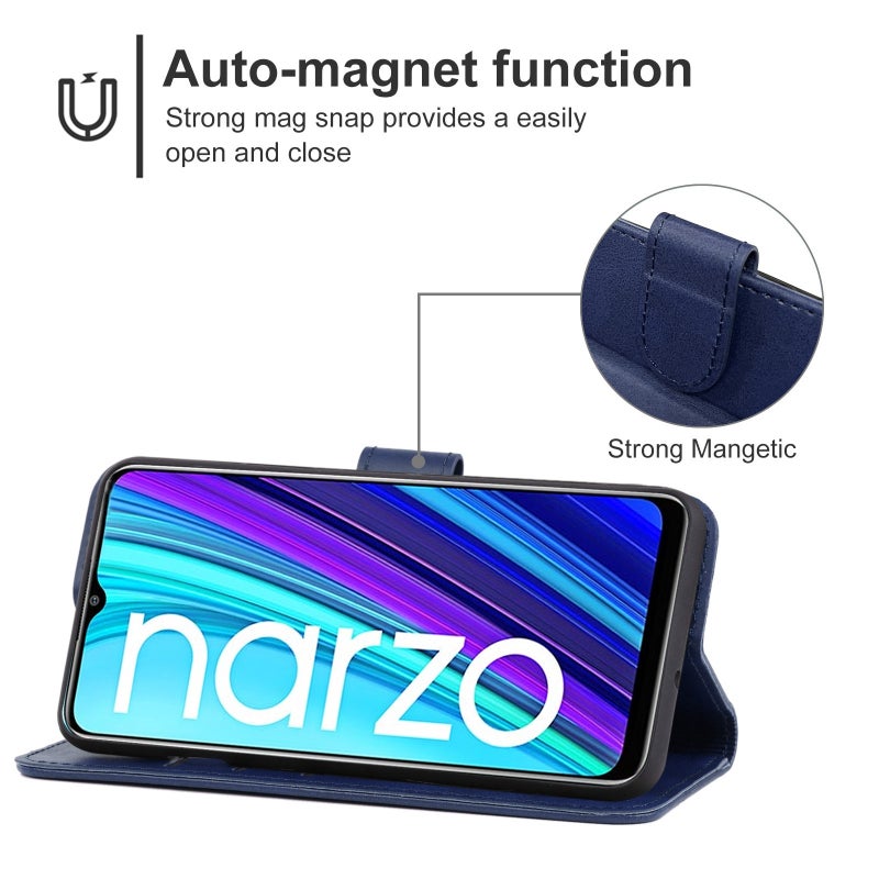 HuHa Case Cover Leather Phone Case For OPPO Realme Narzo 30A(Blue) - Image 4