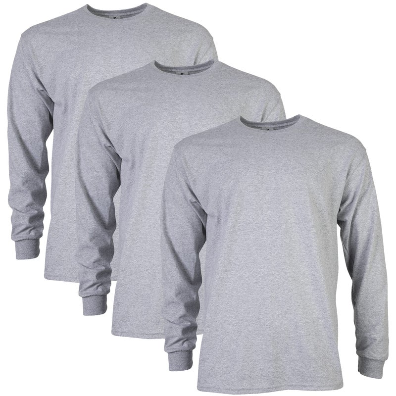 Gildan Mens Ultra Cotton Long Sleeve TShirt Style G2400 Multipack Sport Grey 3Pack Large - Image 2