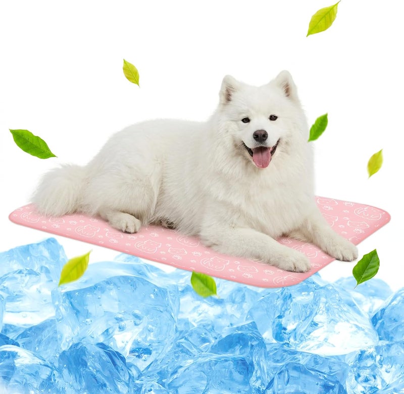 NWK Pet Cooling Mat Ice Silk Cooling Mat for Dogs & Cats Portable & Washable Pet Cooling Blanket, Car Seats, Beds for Summer (Large (39'' x 27.5'' x 0.3''), Pink Cat) - Image 1