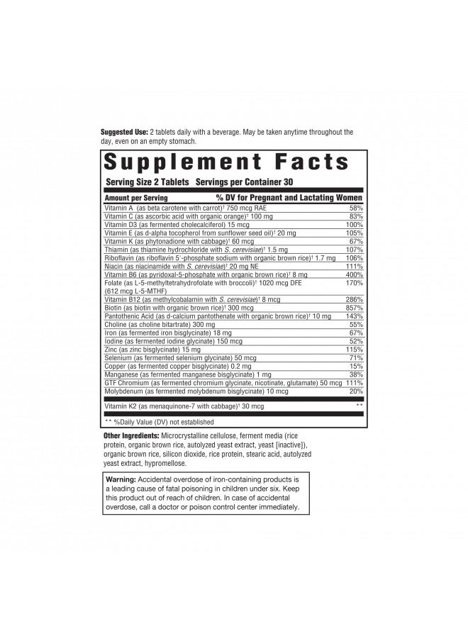 Innate Response Formulas INNATE Response Formulas Baby & Me Multivitamin - Prenatal and Postnatal Vitamin with Folate, Choline, and Vitamins B12 and D3 - Vegetarian, Non-GMO, and Gluten-Free - 60 Tablets (30 Servings)  - Image 2