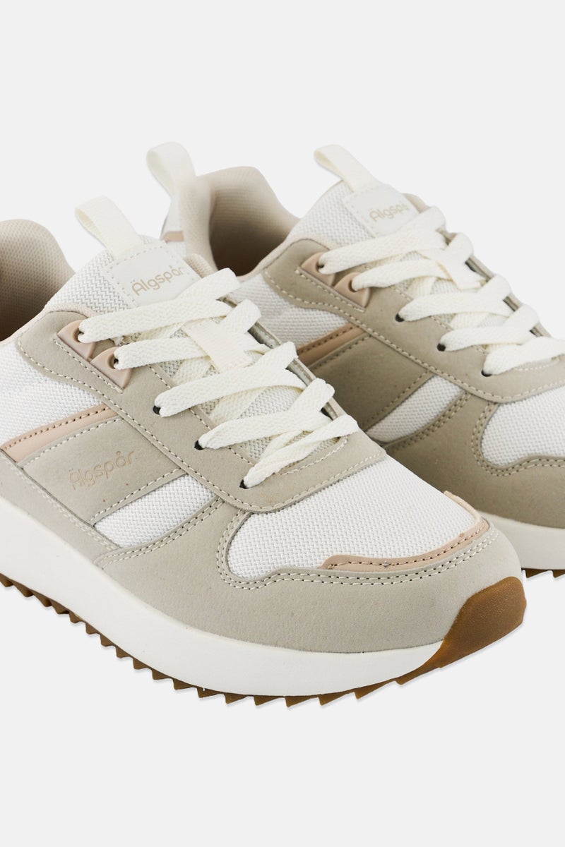 Algspar Women Brand Logo Lace Up Outdoor Shoes, Light Beige - Image 3