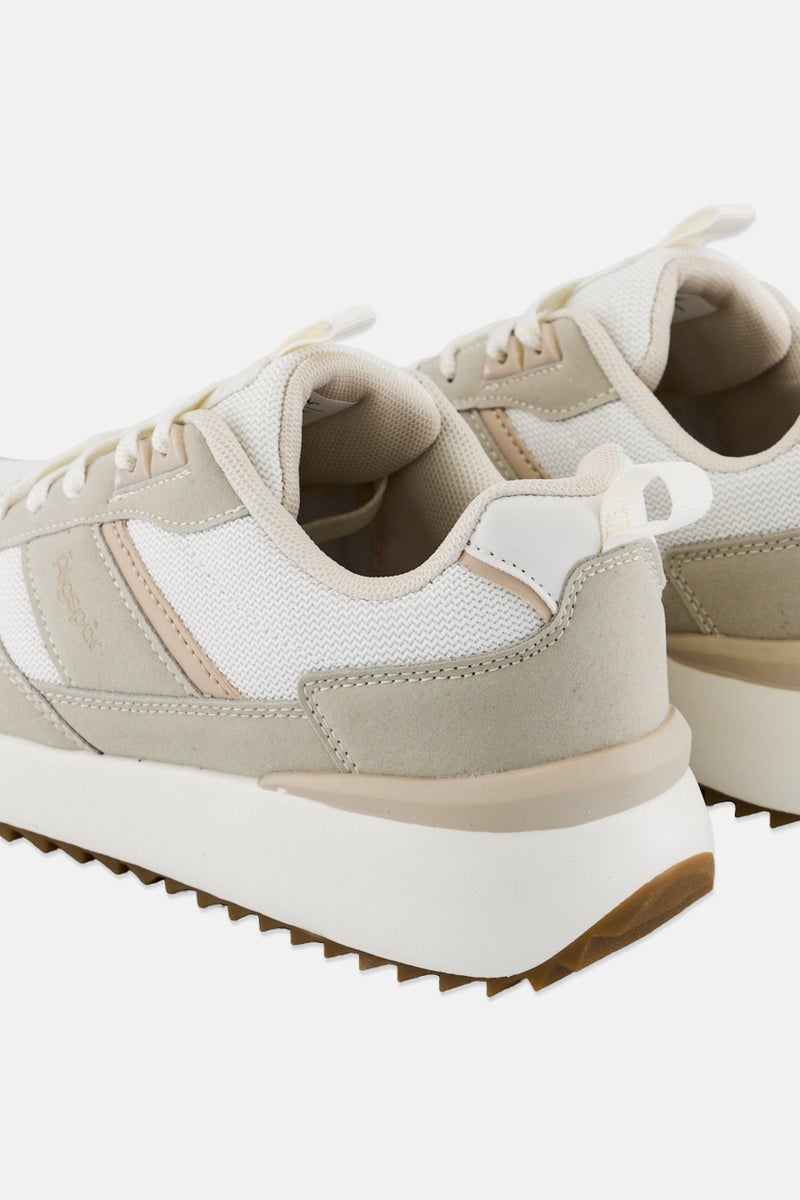 Algspar Women Brand Logo Lace Up Outdoor Shoes, Light Beige - Image 2
