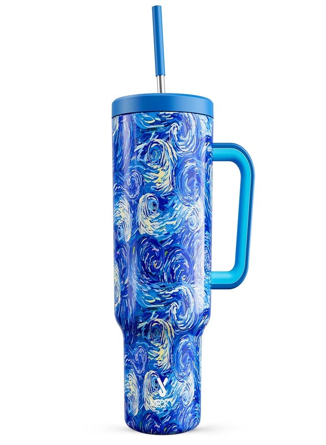 Meoky Tumbler with Handle and Straw for Women: 40 oz Stainless Steel Insulated Tumbler with Lid and Straw 100% Leakproof for Car Cup Holders - Travelers Commuters Workers, Van Gogh - Image 1