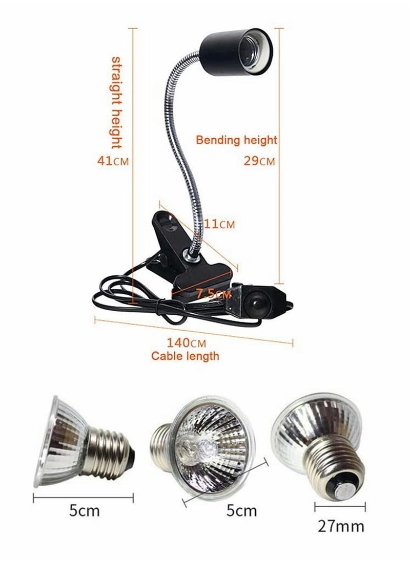 Y&D - Tortoise Heat Lamp 50W UVA/UVB Clamp-on Reptile Bulb 360° Adjustable Aquarium Heating Light E27 Emitter for Reptiles Amphibians Lizards Turtle Snakes - Image 1