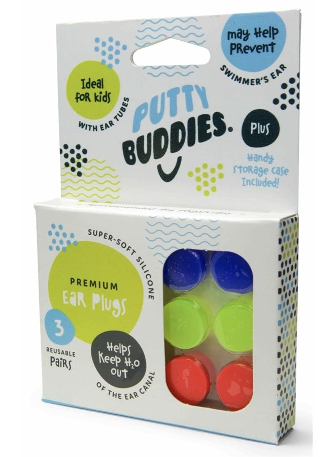 Putty Buddies Buddies Original Swimming Earplugs, 3-Pair Pack (Red/Blue/Yellow) - Image 4