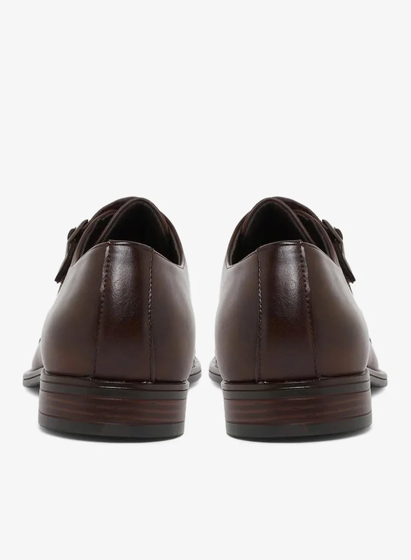 Styli brown Brown Leather Double Monk Strap Shoes for Men | Best Price UAE