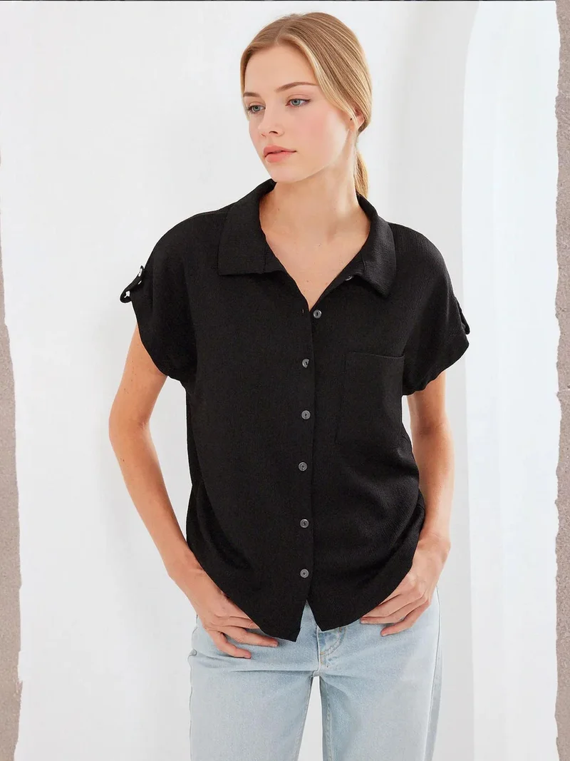 بيغ دارت قميص كريب مزخرف بجيوب