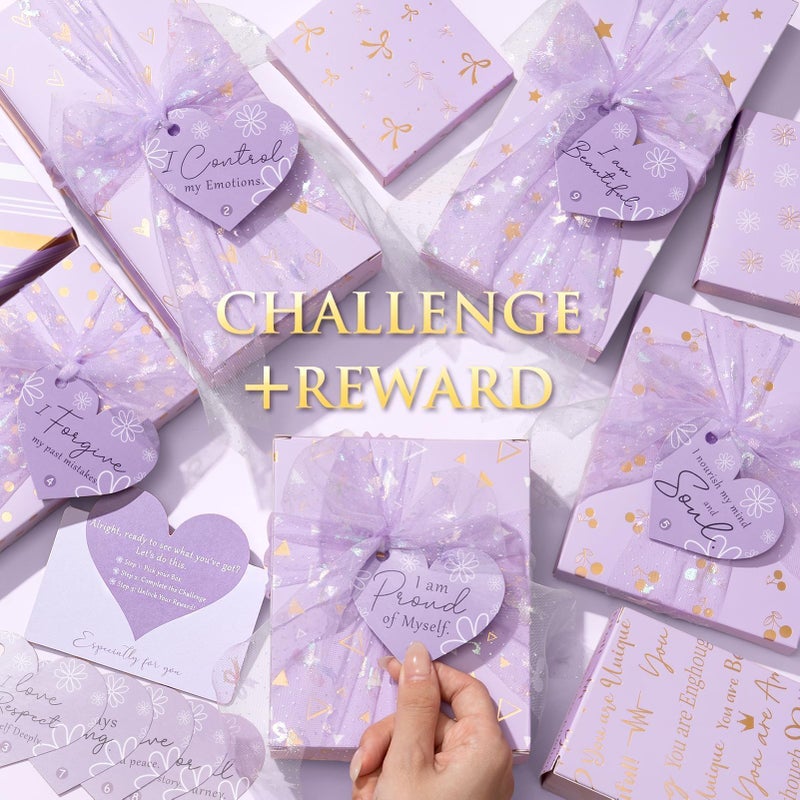 Qinline Teen Girl Gifts Trendy Stuff, 10 Positive Affirmation Cards & Empowering Challenges to Unlock 10 Wrapped Makeup Gift Set Motivational Birthday Easter Egg Stuffers Gift Basket for Tween & Teenage Girls - Image 4