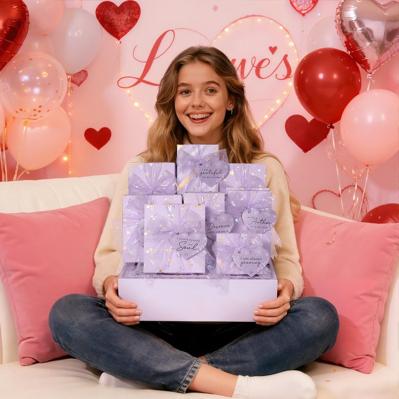 Qinline Teen Girl Gifts Trendy Stuff, 10 Positive Affirmation Cards & Empowering Challenges to Unlock 10 Wrapped Makeup Gift Set Motivational Birthday Easter Egg Stuffers Gift Basket for Tween & Teenage Girls - Image 3