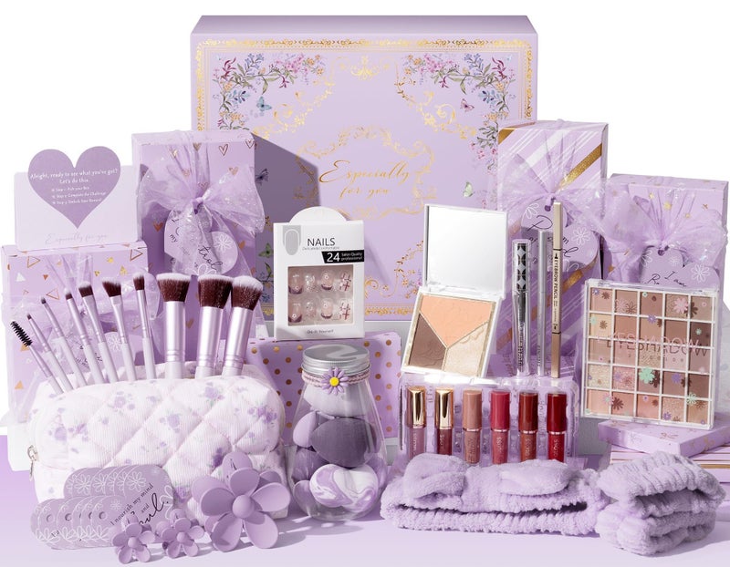 Qinline Teen Girl Gifts Trendy Stuff, 10 Positive Affirmation Cards & Empowering Challenges to Unlock 10 Wrapped Makeup Gift Set Motivational Birthday Easter Egg Stuffers Gift Basket for Tween & Teenage Girls - Image 1