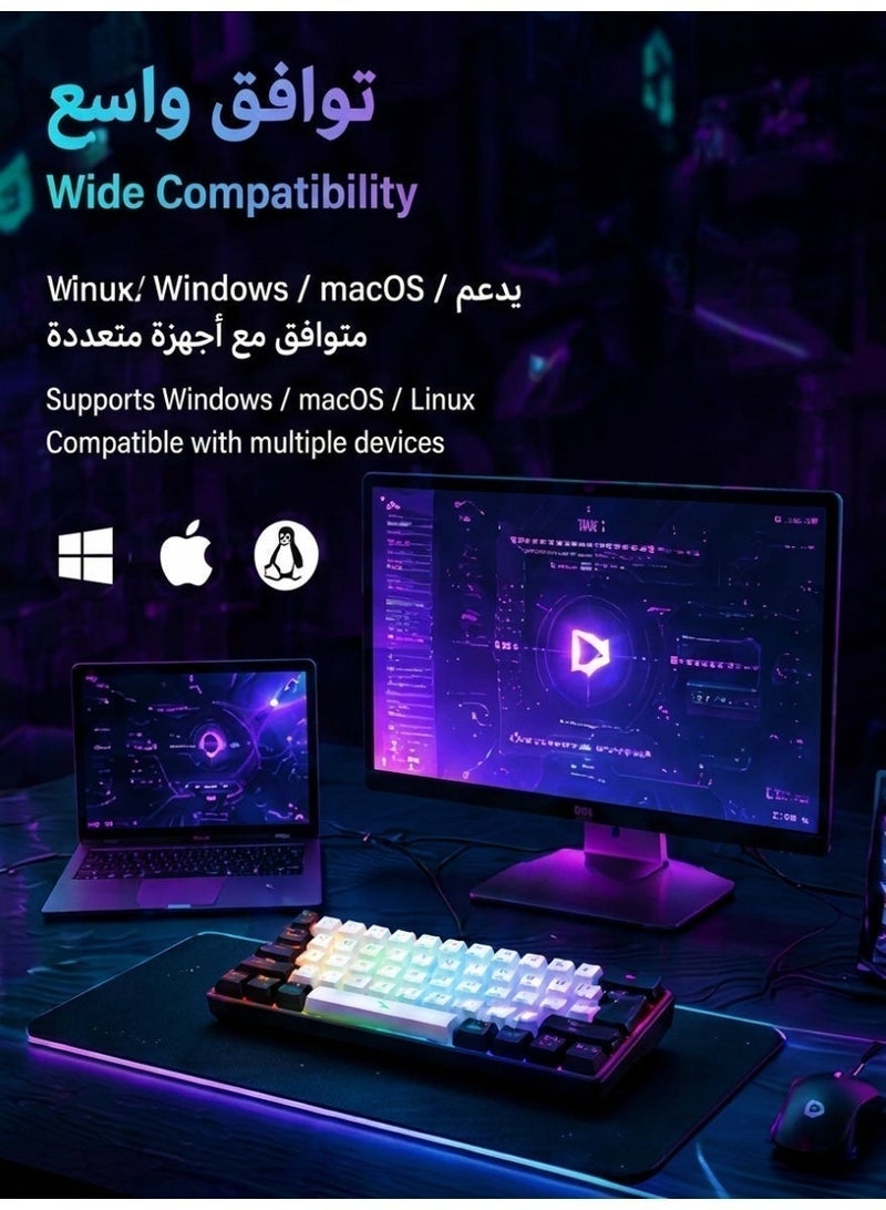 هيروسبيس لوحة مفاتيح جماعية للألعاب RGB ثنائية اللون بـ 61 مفتاح، مصممة وفقًا للاستلابات البشرية، لوحة ألعاب صغيرة مخصصة للاعبين عالي الكفاءة - Image 2