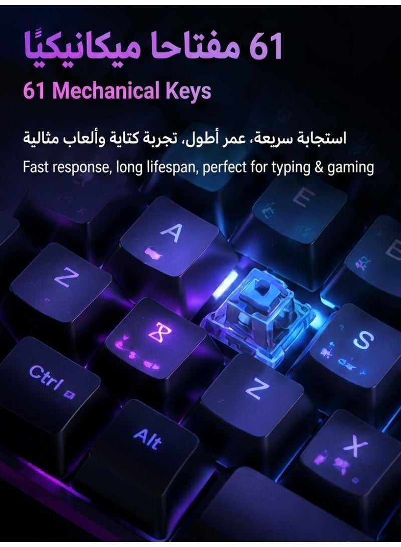هيروسبيس لوحة مفاتيح جماعية للألعاب RGB ثنائية اللون بـ 61 مفتاح، مصممة وفقًا للاستلابات البشرية، لوحة ألعاب صغيرة مخصصة للاعبين عالي الكفاءة - Image 3