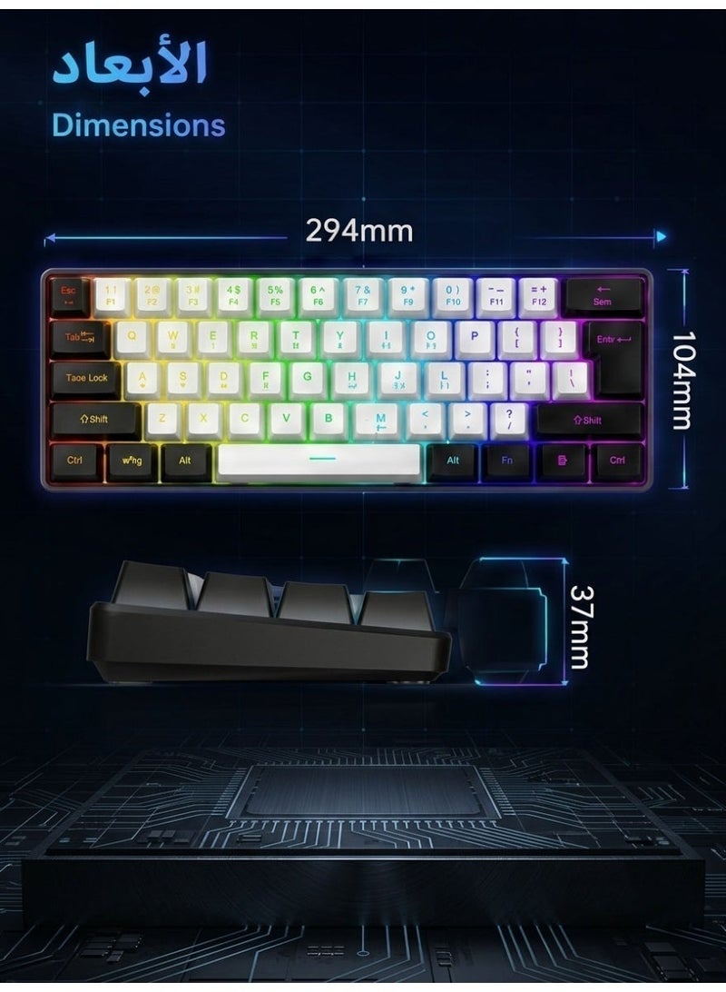 هيروسبيس لوحة مفاتيح جماعية للألعاب RGB ثنائية اللون بـ 61 مفتاح، مصممة وفقًا للاستلابات البشرية، لوحة ألعاب صغيرة مخصصة للاعبين عالي الكفاءة - Image 4