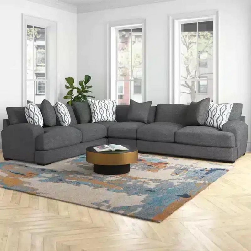 home house Suede wood and linen corner sofa - grey - Image 1