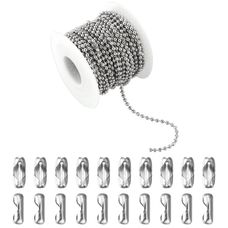 Topacket 33Feet Ball Bead Chain Stainless Steel Dog Tag Chain with Matching Connectors for Jewelry Making Necklace Hanging Bracelets Keychain(2.4mm) - Image 1