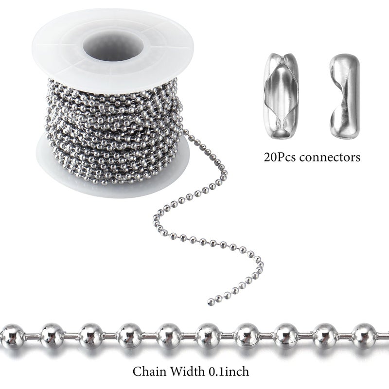 Topacket 33Feet Ball Bead Chain Stainless Steel Dog Tag Chain with Matching Connectors for Jewelry Making Necklace Hanging Bracelets Keychain(2.4mm) - Image 2